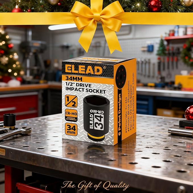 ELEAD 34 mm Socket 1/2" Drive Deep Impact Socket, Metric 6 Point 1/2-inch Drive Impact Axle Nut Sockets, CR-MO Nut Socket Set, Tools for Easy Removal of Axle Shaft Nuts