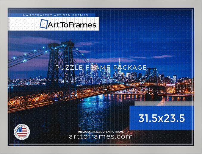 ArtToFrames Puzzle Frame for Buffalo Games 1500 Piece Jigsaw Puzzles, 31.5x23.5 Inch (80x60 cm), Antique White Engineered Wood with Economy Acrylic, Ready to Hang Puzzle Display