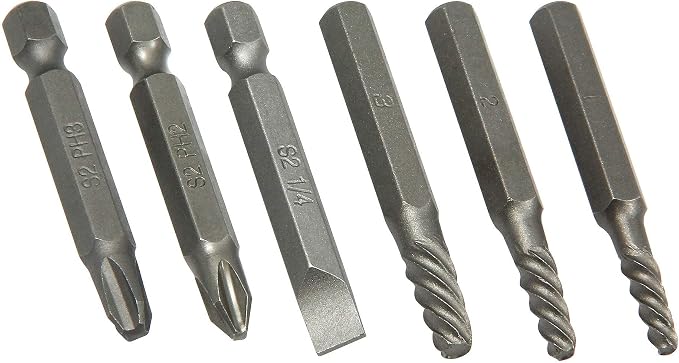 Powerbuilt 1/4 Inch Drive 7 Piece Impact Driver Set Extractor Tool, Remove Rusted, Damaged Screws, Strike Handle With a Hammer to Create Spring-Loaded Twisting Torque - 647767