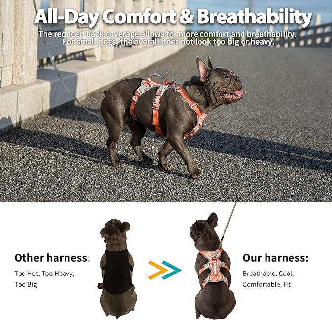 Escape Proof Dog Harness, No Pull Reflective Harness with Lift Handle, Adjustable Pet Vest with Front and Back Leash Clips for Small Medium Large Dogs Walking Hiking Training (Orange,XL)