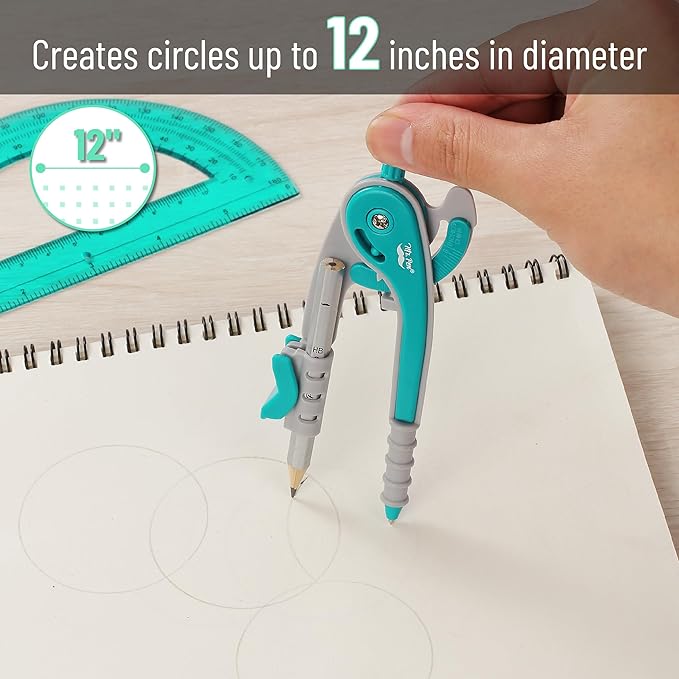 Mr. Pen- Geometry Compass and Protractor Set, 6 Inch Compass, 6 Inch Protractor, Drawing Tool for School, Clear Plastic, Easy Grip, Precision Design for Math, Art, Drafting, Architecture