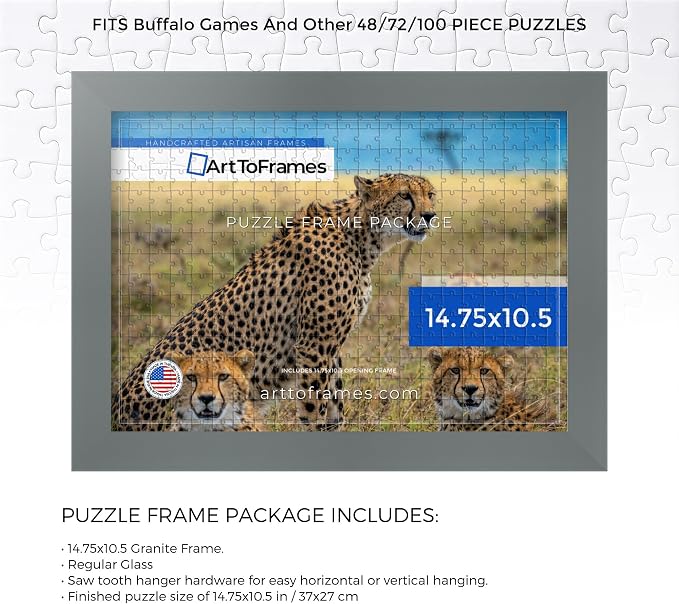 ArtToFrames Puzzle Frame for Buffalo Games 48, 72, 100 Piece Jigsaw Puzzles, 14.75x10.5 Inch (37x27 cm), Granite Engineered Wood with Regular Glass, Ready to Hang Puzzle Display