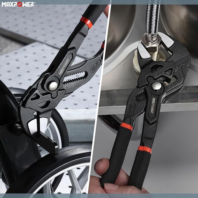 MAXPOWER 7" 10" inch Pliers Wrench, 1.57" & 2" Jaw, Smooth Parallel Jaws