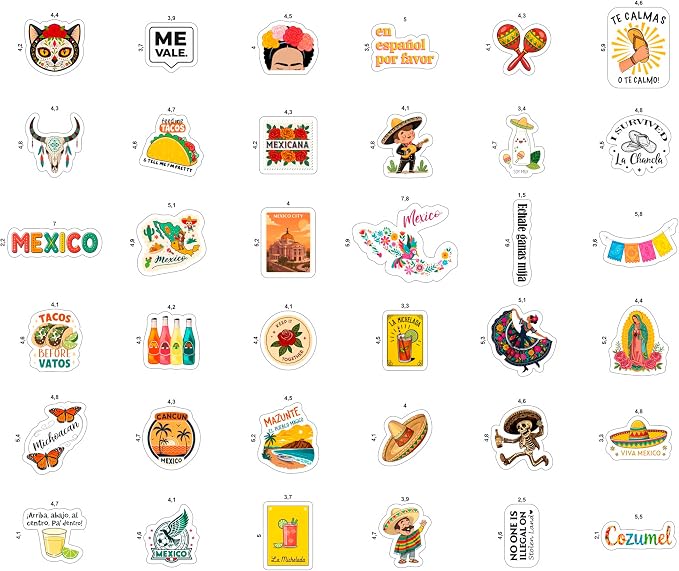 100Pcs Mexico Stickers for Scrapbooking, for Luggage, for Water Bottle - Mexican Stickers and Decals - Mexico Party Supplies & Decorations - Mexican Gifts for Women & Men