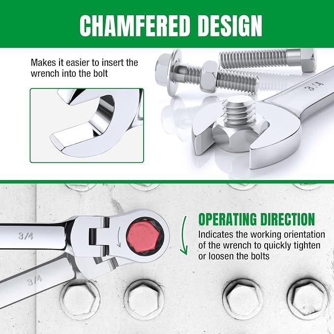 SK Flex Head Ratcheting Wrench Set, SAE 3/8"-3/4", Metric 10-19mm, 14-Piece | Ratchet Wrenches Set 72-Tooth, Combination Wrench Set, Chamfered Head Design, Premium CR-V Steel, Roll-Up Pouch