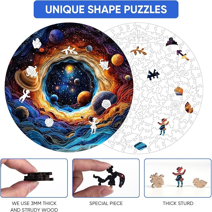 MEATRN Wooden Puzzles for Adults - Planet Theme Colorful Astronomy Jigsaw Puzzle, Relaxing Space Puzzle Gift, Family Night Activity and Brain Challenge, 200 Pieces, 11.2x11.3 in