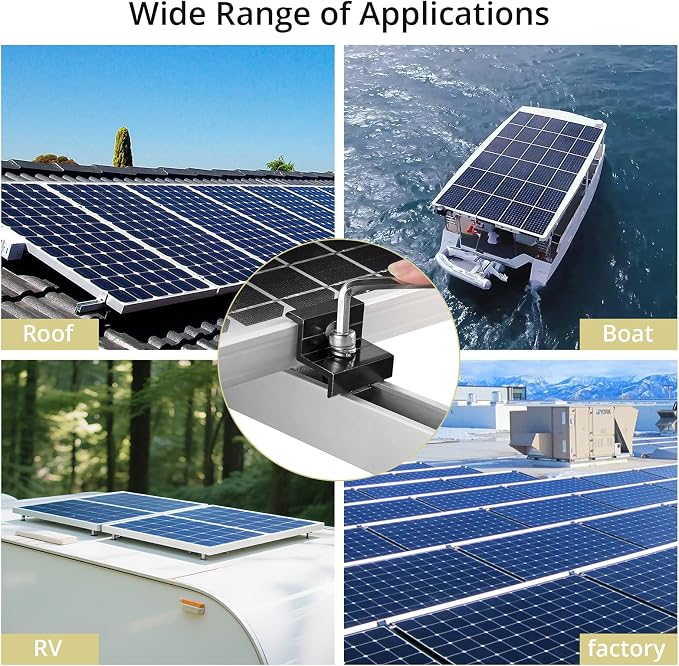 Anbte Solar Panel Mounting Kit for 4 Panels, 4.72 in Rails, Black & Silver | Included 10 x 4.72" Rails + 4 end Clamps + 6 Center Clamps + 1 Wrench, , Aluminum Solar Brackets for Roof, RV, Boat