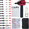 Drill Adapter Tool Kit, Cordless Rivnut Tool Gun with 13 Mandrels & 290 Rivet Nuts, Compatible with Cordless Drill & Ratchet Wrench, Metric & SAE Sizes Rugged Storage Case Included