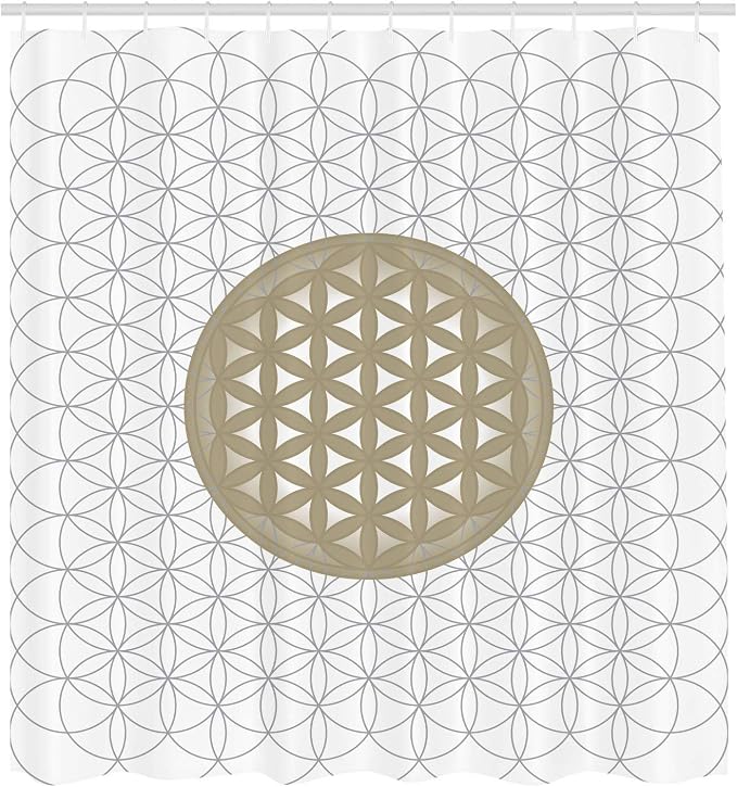 Ambesonne Geometry Shower Curtain, Interlace Circles of Time and Space Theme Vortex Natural Geometry Myth Form, Cloth Fabric Bathroom Decor Set with Hooks, 69" W x 84" L, Pale Khaki