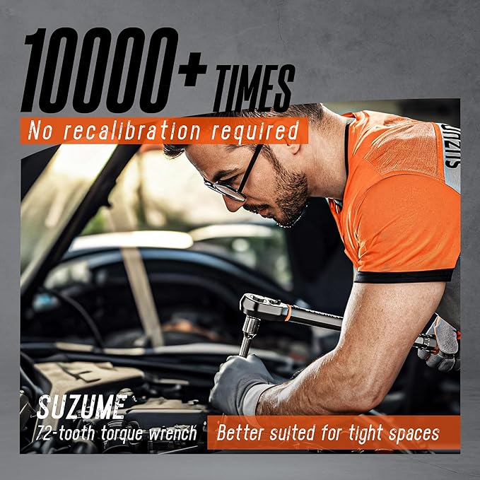 SUZUME Torque Wrench 1/2 Drive (10-170 Ft. Lb/ 14-231 N.m) ±3% High Accuracy Torque Wrench 72 Tooth Dual-Direction Adjustable Dual-Scales Torque Wrenches for Bicycle, Moto, Car