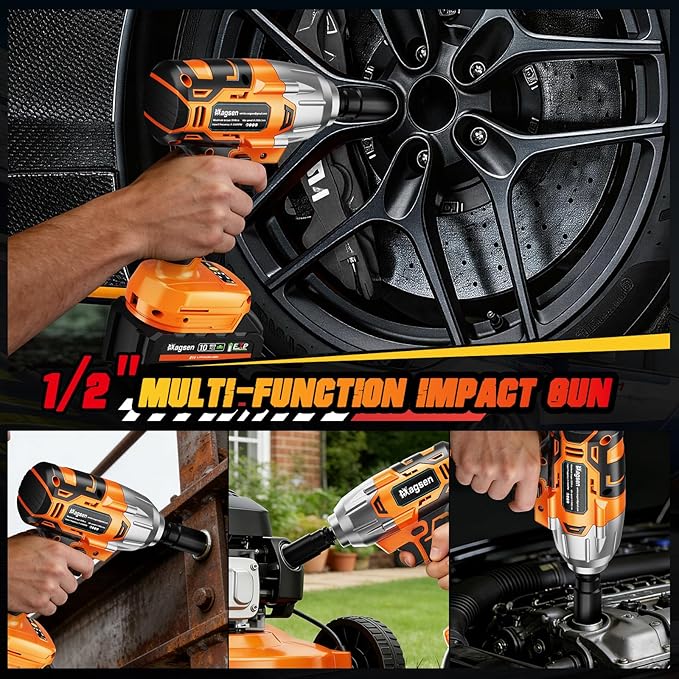 Cordless Impact Wrench 700 FT-LBS(950N.m) 1/2 Impact Gun High Torque Electric Impact Driver Cordless Impact Wrench with 21V 2x4.0Ah Battery 6 Sockets&Case for Home Car Tire Lug Nut Removal Tool