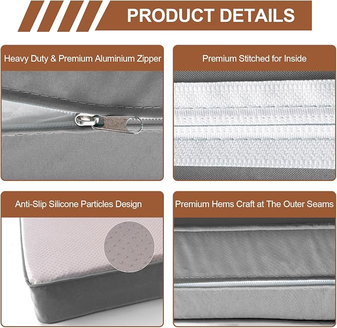 14 Piece Outdoor Patio Cushion Covers Replacement, Waterproof Outdoor Furniture Cushion Covers, Fit 7 Pcs 6 Seater Wicker Rattan Conversation Sofa Set,Light Gray(Only Cover) 25.6x25.6