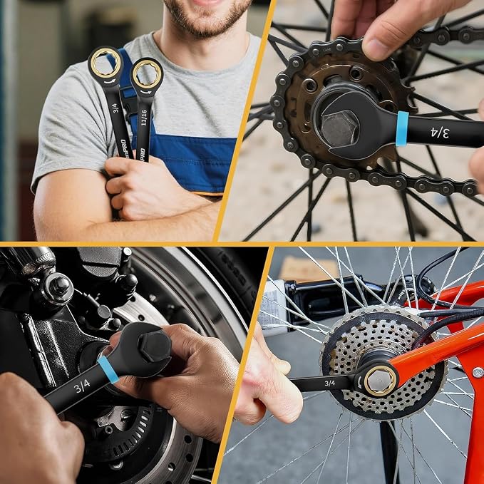 GRENPRO 9PC SAE Ratcheting Wrench Set 5/16"-3/4" Long Combination Open End | Includes Bolt Gauge, Electro-Coated CR-V Steel, 72-Tooth 5Deg Swing 12Pt Color Rings, Roll Pouch For Auto & Home Repair