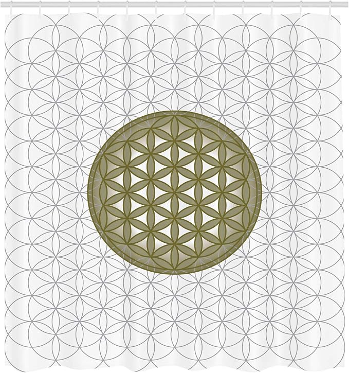 Ambesonne Geometry Shower Curtain, Interlace Circles of Time and Space Theme Vortex Natural Geometry Myth Form, Cloth Fabric Bathroom Decor Set with Hooks, 69" W x 75" L, Green Brown