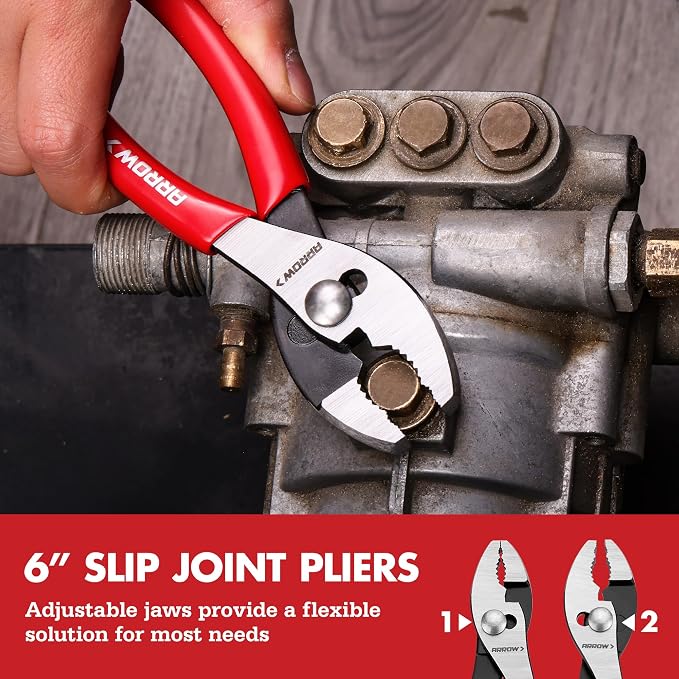 ARROW 3PCS Pliers Set, Premium Carbon Steel | 6" Needle Nose Pliers, 6" Slip Joint, 8" Groove Joint with Non-Slip Handle, for Daily Repair & Home Maintenance