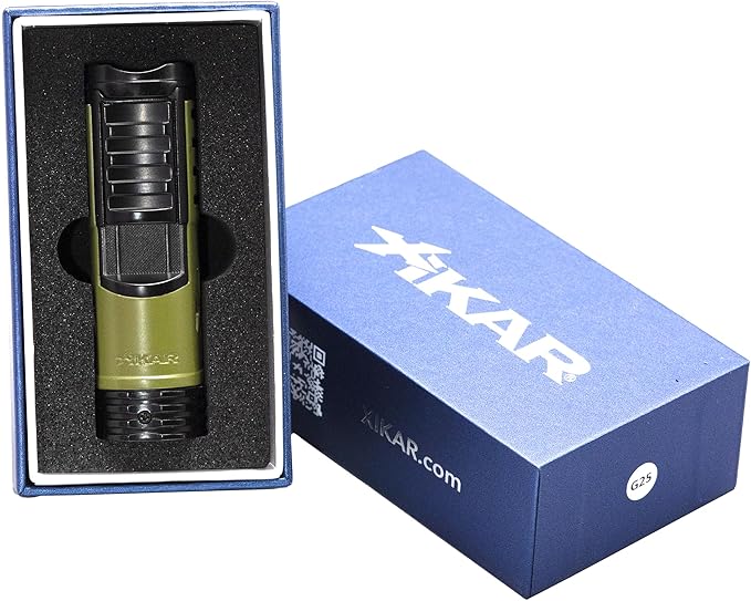 XIKAR Tactical Single-Jet Lighter, Tan and Black - Powerful Flame, Rugged Design with Rest Feature, Pocket Clip, EZ-View Fuel Window, and Adjustable Flame Height - Ideal for Outdoor Use (Olive Drab)