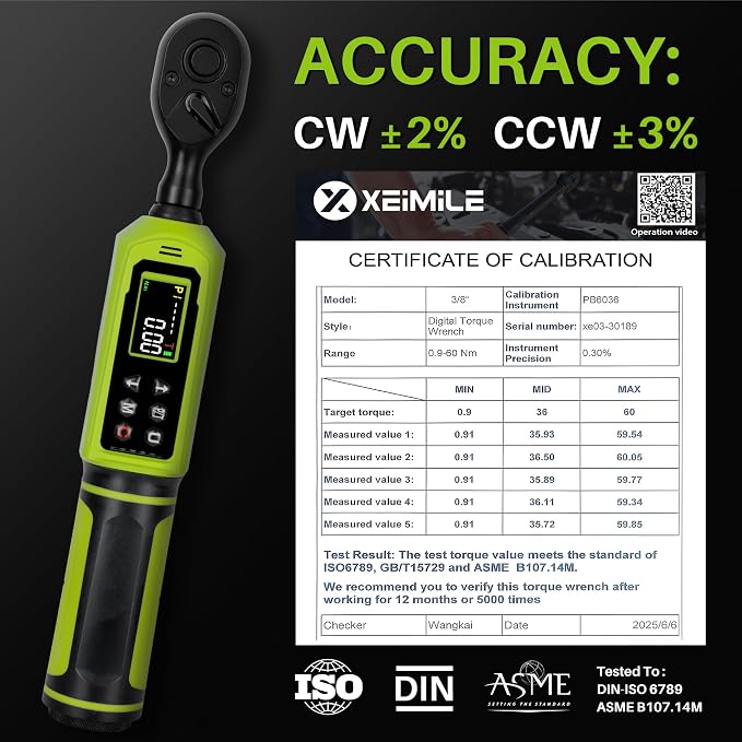 Digital Torque Wrench 3/8"Drive-0.66-44.25Ft.Lb for Bike Motorcycle | Electronic Torque Wrench(0.9-60N.m), Vibration Buzzer LED Indicator, ±2% Accuracy 5 Units for Precision Parts Engine Repair