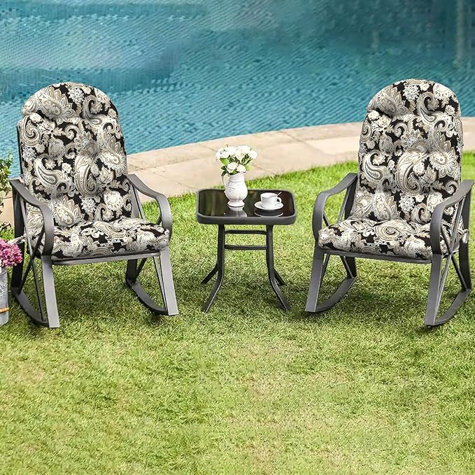LVTXIII Outdoor Adirondack Chair Cushions, 44x19x4 Inch Non-Slip High Back Rocking Chair Cushion, Tufted Seat Cushion for Patio Furniture, Set of 2, Paisley Black