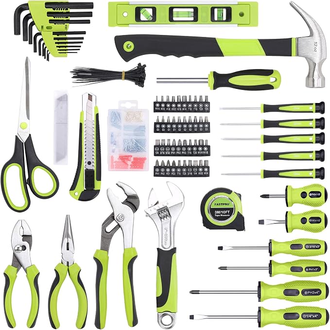FASTPRO 220-Piece Home Tool Set, Household Repairing Tool Kit, Green