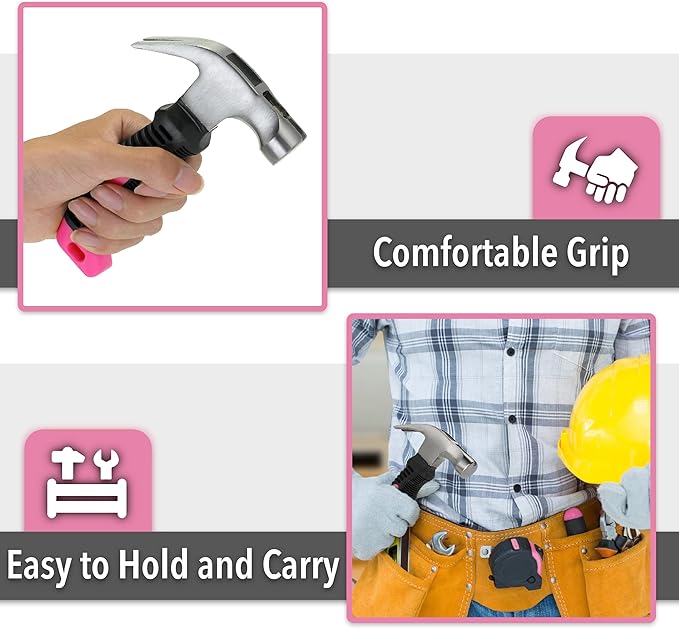 Mr. Pen- Claw Hammer, 8oz, Pink, Magnetic, Small Claw Nail Hammer for Women for Camping, Wood Working, House Repairs, Claw, Stubby, Tack