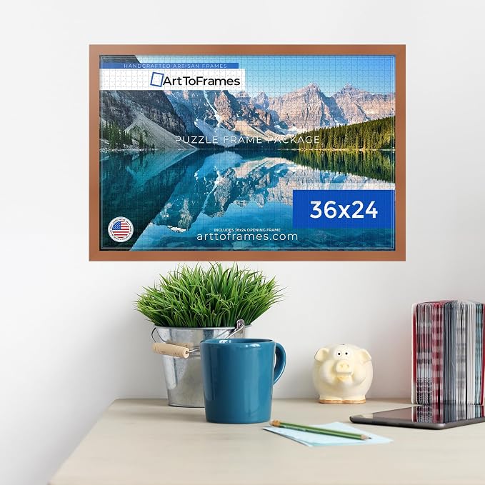 ArtToFrames Puzzle Frame for Buffalo Games 50 Piece Jigsaw Puzzles, 36x24 Inch (91x61 cm), Burnt Umber Engineered Wood with Economy Acrylic, Ready to Hang Puzzle Display