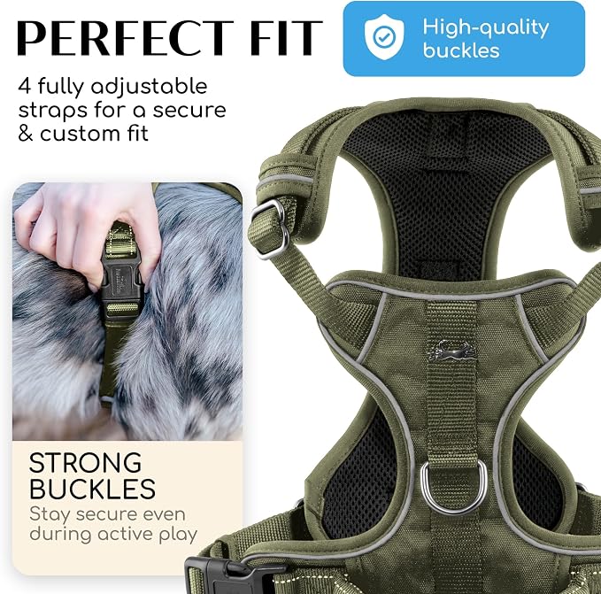 Freudentier No Pull Dog Harness with Handle, Front & Back Clips, Reflective | Soft breathable mesh padding - perfect fit with no chafing or slipping - comfortable dog vest for small, medium & large dogs
