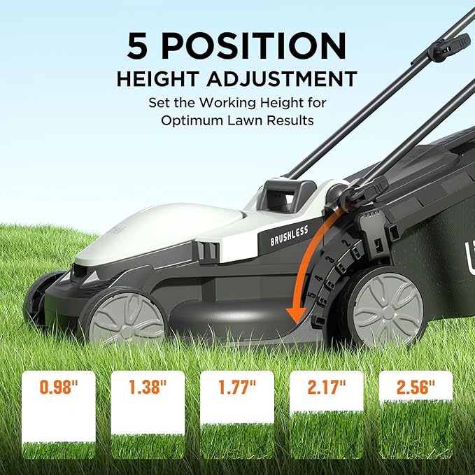 Litheli Cordless Lawn Mower 13 Inch, 5 Heights Adjustment, U20 Series 20V Electric Lawn Mowers for Garden, Yard and Farm, Light-Weight with Brushless Motor, 4.0Ah Portable Battery Included