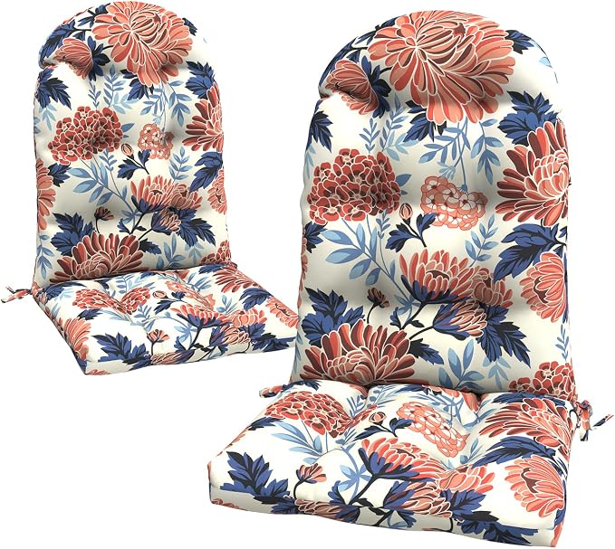 LVTXIII 2 Pack Outdoor Adirondack Chair Cushions, 44x19x4 Inch Water Repellent Patio Cushions for Rocking Chairs, Thick Tufted High Back Seat Cushion Set, Vibrant Blossom