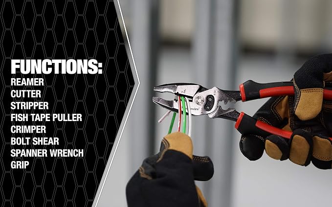 Southwire Sidecut Plier 9-Inch Combination Tool - Delivers Maximum Precision Cuts & Versatile Functionality - Reamer, Stripper, Crimper, Bolt Shear - Fire Rivet Construction