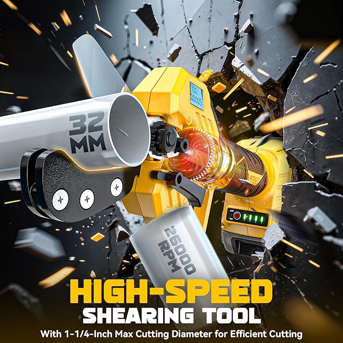 MtiolHig Cordless PVC Pipe Cutter Compatible with DEWALT 20v Battery, 1-5/8" (32mm) Pipe Cutter Tool Brushless Motor Tubing Cut 240W (Tool Only）