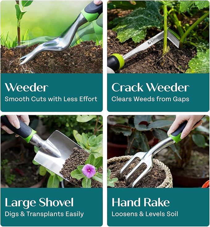 Heavy Duty Gardening Tools - Gardening Gifts for Women, Men, Mom, Dad - Durable, Ergonomic Garden Tools Set (Floral)