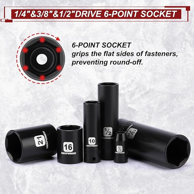 MIXPOWER 153 Pieces 1/4"&3/8"&1/2" Drive Mechanic Tool Set,Metric/SAE,6-Point,Deep and Shallow Sockets,Impact Universal Joint Swivel Sockets,Impact Socket Extension Bar