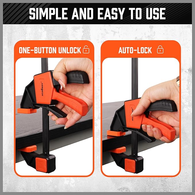 HORUSDY 6-Inch Bar Clamps for Woodworking, 2-Pack Quick Grip Clamps, Heavy-Duty F-Clamp & Spreader, Trigger Clamp with 150 LBS Load Limit for Woodworking, Carpentry, and DIY Projects
