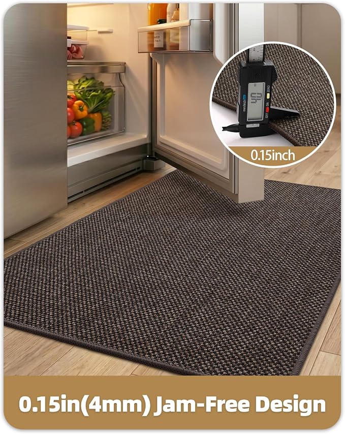 Color&Geometry Kitchen Rugs and Mats Non Slip Washable, Absorbent Woven Kitchen Runner Rug Easy to Clean Kitchen Floor Mats for in Front of Sink, Laundry Room, Hallway, 17”x71”, Brown