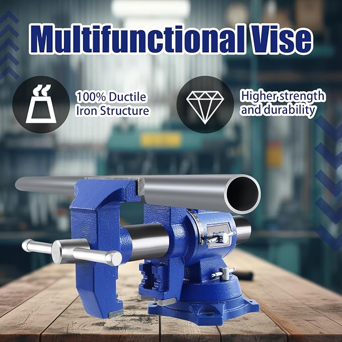 FATO 5” 360° Ductile Iron Bench Vise, 8800LB Force Blue