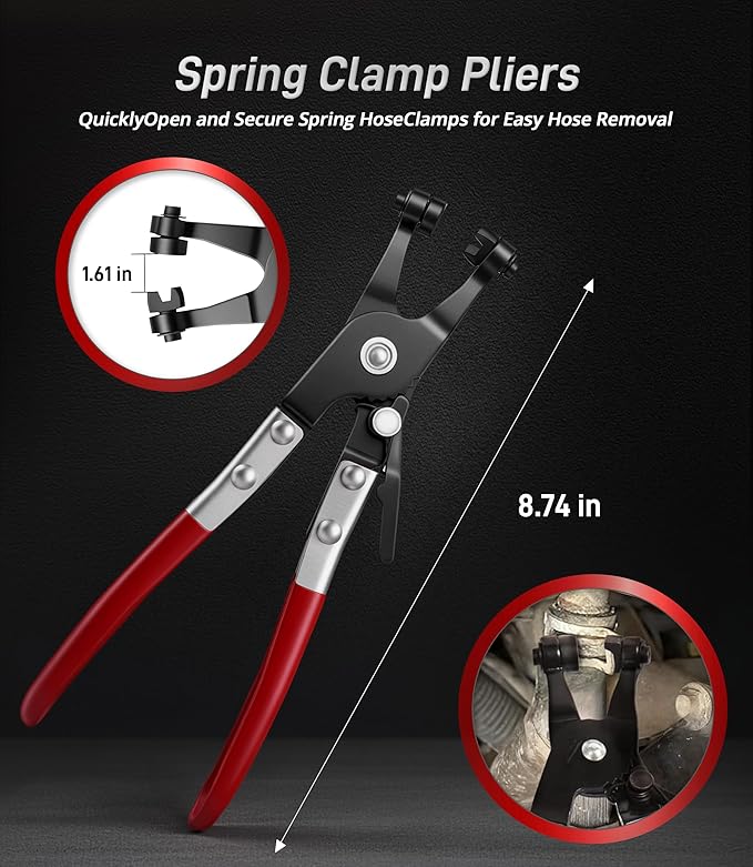 Fuel Line Pliers Set 8 Pcs, Fuel Line Hose Clamp Removal Pliers, Push Pin Tools, Relay Puller, Panel Clip Remover & Filter Caliper, Spring Clamp Plier for Fuel System Maintenance.
