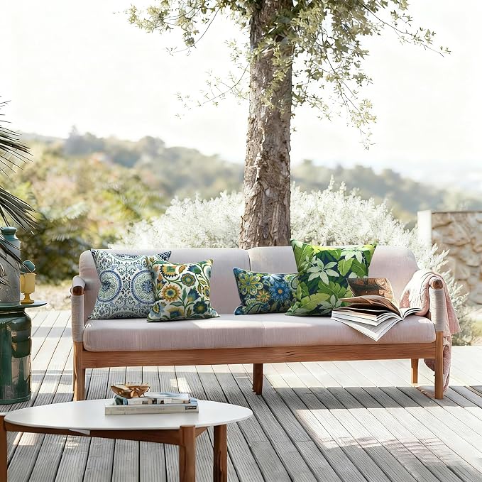 LVTXIII Outdoor Pillows 20x20 Inch, 2 Pack Large Decorative Square Throw Pillows with Inserts for Couch, Bed, Floor Seating, Patio Furniture, Jungle Leaves