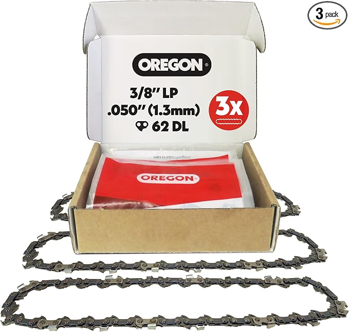 Oregon Chainsaw Chain for 18" Bar, 3/8" LP, .050" Gauge, 62 Drive Links | 3-Pack, Low-Kickback, Replacement Saw Chain, Fits Husqvarna, Echo, Poulan, Homelite, Craftsman & More