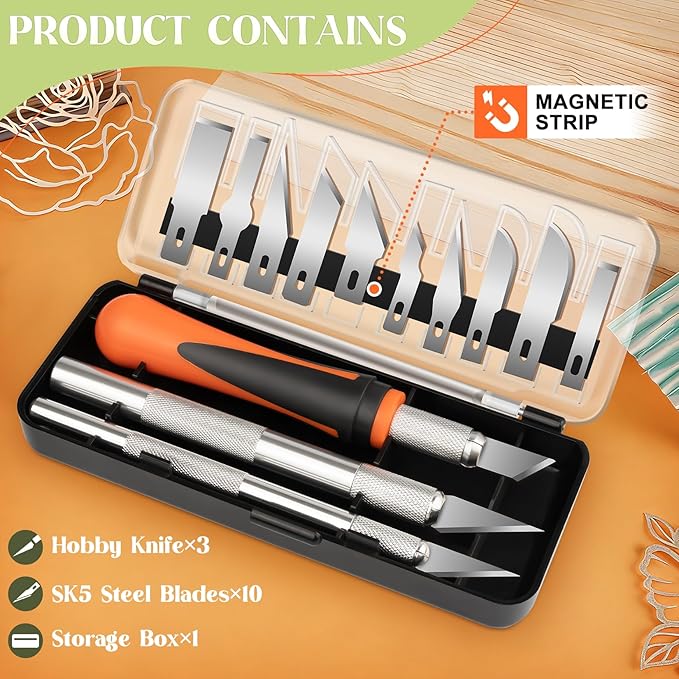 JETMORE 16 Pcs Exacto Knife Set, 3 Craft Knife and 13 SK5 Steel Blades, Precision Hobby Knife for Carving, Modeling, DIY, Scrapbooking, and Art Projects