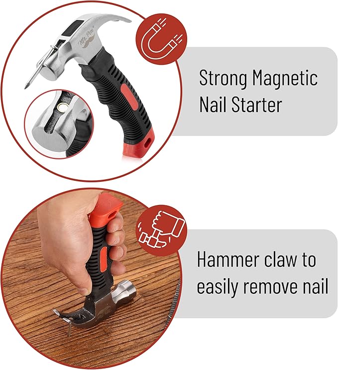 Mr. Pen- Claw Hammer, 8oz, Red, Magnetic, Small Claw Nail Hammer for Women for Camping, Wood Working, House Repairs, Claw, Stubby, Tack