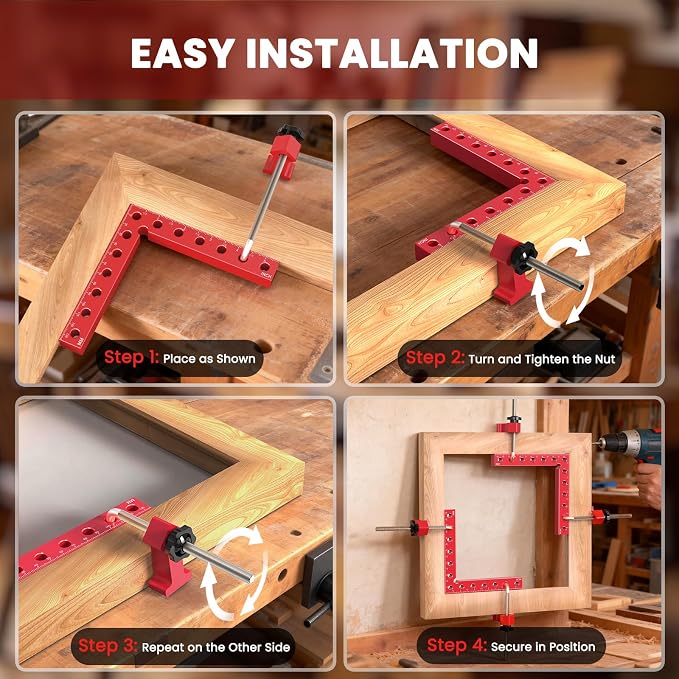 WETOLS Corner Clamps for Woodworking, 4Pcs 5.5" Aluminum Alloy Right Angle Clamp, Spreader Positioning Squares with 6-Sided Scales, 90 Degree Clamp for Cabinets, Drawers, Shelves, Frames
