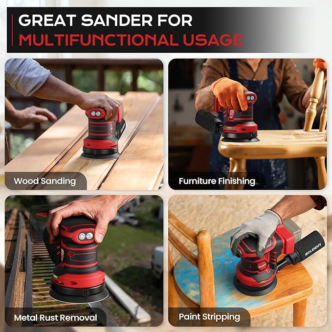Cordless Random Orbital Sander Compatible for Mik 18V Max, 5-Inch Brushless Electric Palm Sander with 19000 RPM & Dust Collector, 6 Variable Speed, 18 Pcs Sandpaper for Sanding (No Battery)