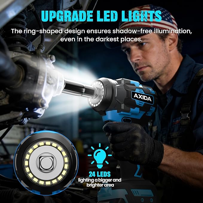 Cordless Impact Wrench, 1/2 Inch Brushless Impact Gun, 21V Impact Driver with 2x 4.0Ah Batteries, Charger & 5 Sockets, Variable Speeds for Car/Mower (650NM)