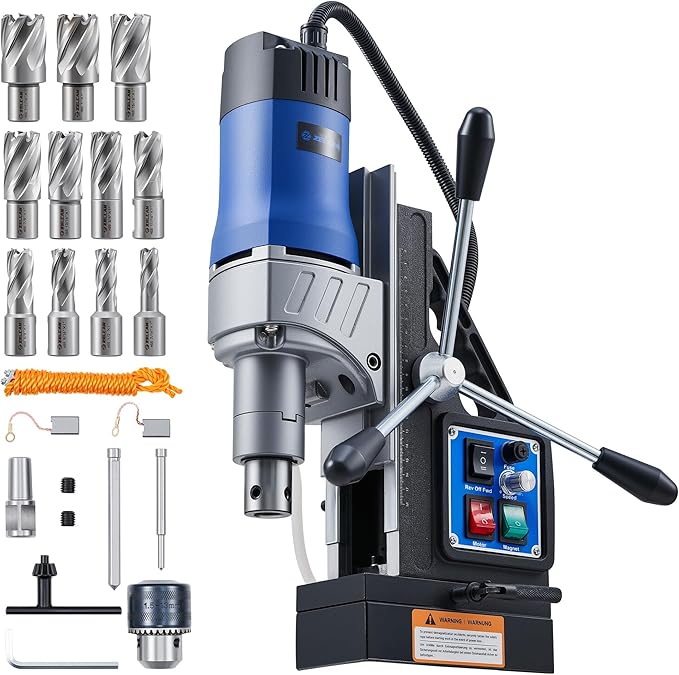 ZELCAN Mag Drill Press with 11 Core Drill Bits, 1550W Magnetic Drill with 2" Boring Dia Reverse Drilling, 2922lbf Portable Electric Magnet Drill with Stepless Speed for Metal Surface Industrial Home