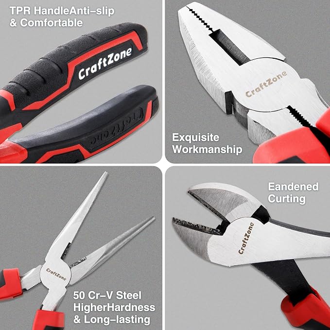 24 PC Pliers Tool Set with Storage Rack, Snap Ring, Needle Nose,Long Reach,Lineman's,Groove Joint and Diagonal Cutting Pliers,Cable Cutter,Wire Stripper for Plyers Home Use, Holiday,Fathers' Day Gift