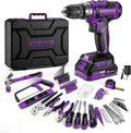 Drill Tool Kit Set: 20V Cordless Power Drill Tool Box with Battery Electric Drill Driver for Men Home Hand Repair Basic Toolbox Tools Sets Drills Case, Purple