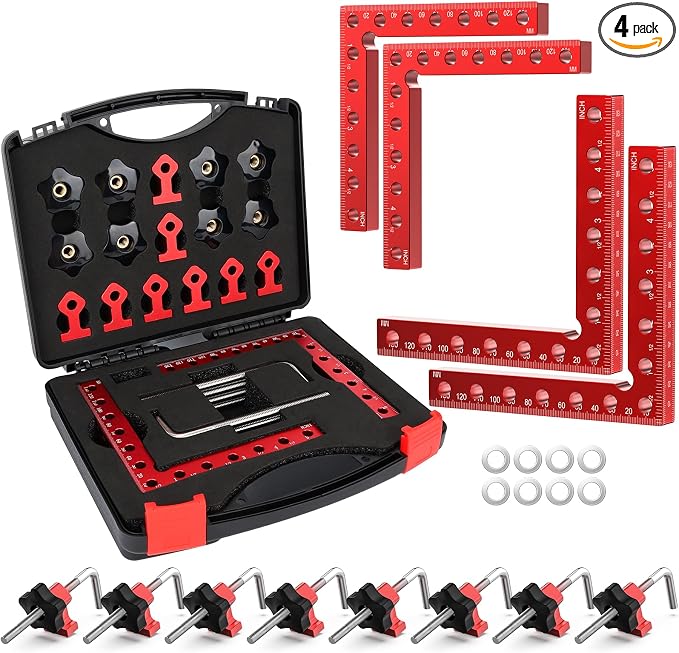 Corner Clamp for Woodworking, 90 Degree Corner Clamp, Aluminum Alloy 4 Pack 5.5"x 5.5" Positioning Squares Right Angle for Woodworking Tools, for Picture Frame, Box, Cabinets, Drawers