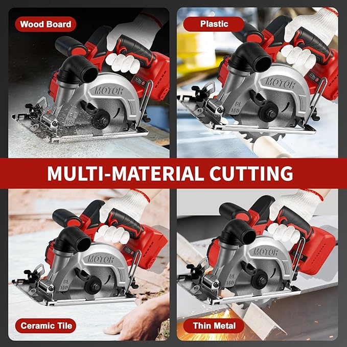 6 Inch Circular Saw for Milwaukee M18 18V Battery (No Battery), Brushless Cordless Round Saw Kit with 0-45° Cutting Bevel, 6200 RPM, Idea for Wood Plastic Soft Metal