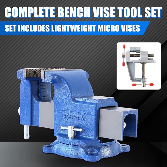 6" Heavy-Duty Bench Vise 13200LBS Stronger Clamping Force Ductile Iron Bench Vise 6 Inch 360° Swivel Bench Vice with Anvil Blue, Include Mini Bench Vice Clamp