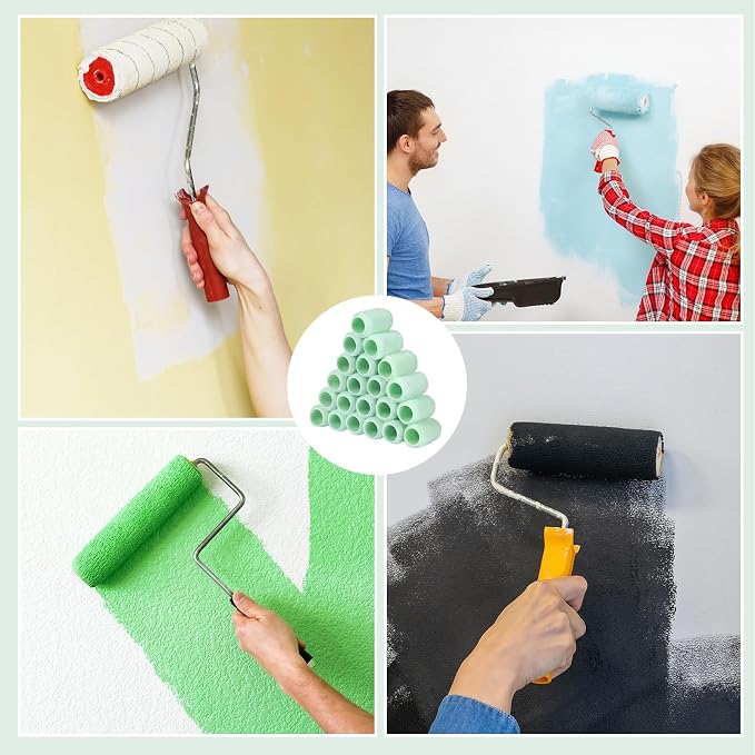 Gisafai 24 Pcs Paint Roller Covers Paint Rollers for Painting Walls Roller Paint Brush 3/8 Inch Nap Microfiber Roller Naps House Painting Supplies Paint Roller Kit for Walls Ceilings (Green,4 Inch)
